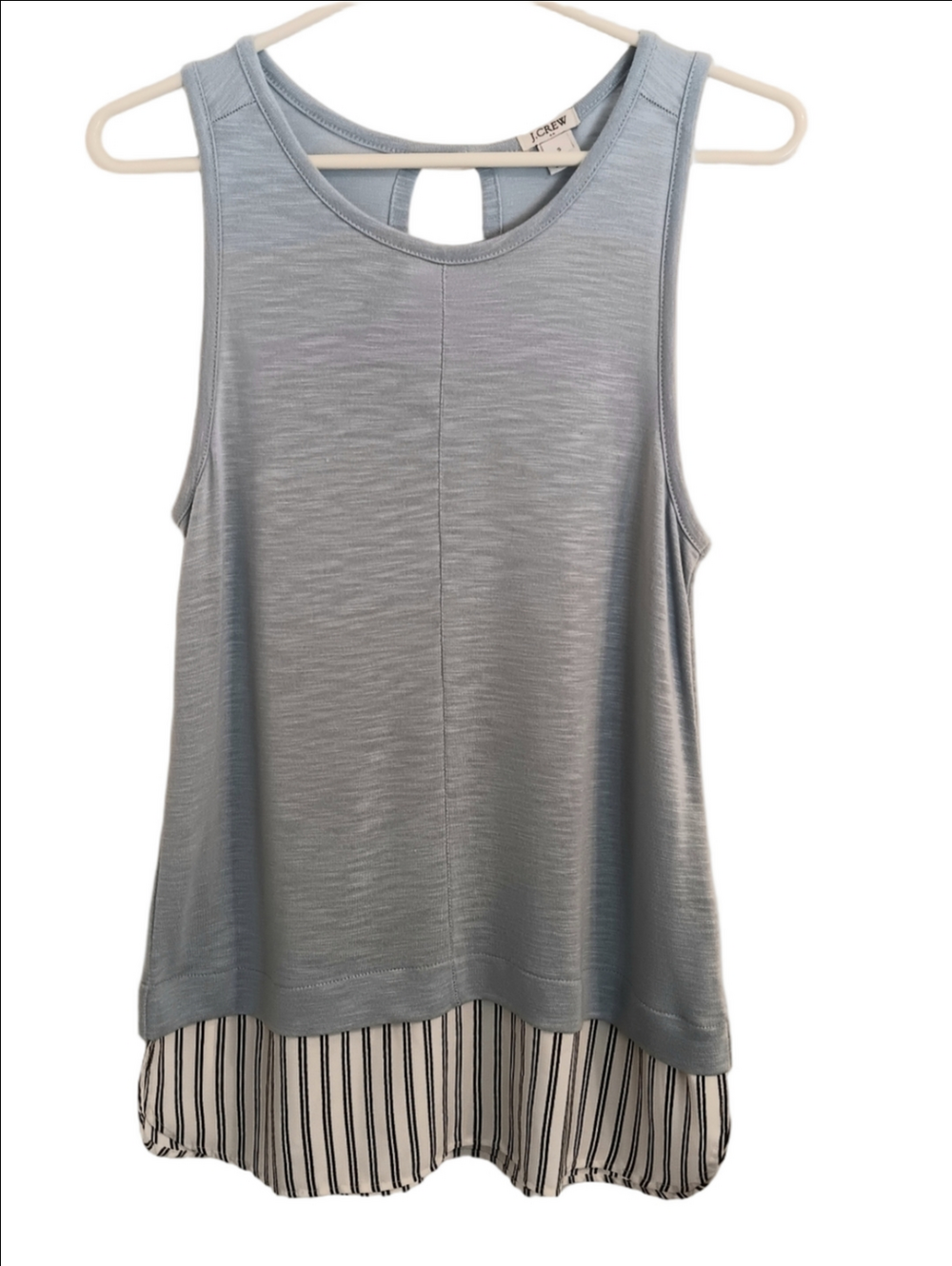 J.Crew Light Blue With Contrast Stripe Layer Look Tank Top Shirt Keyhole Back S